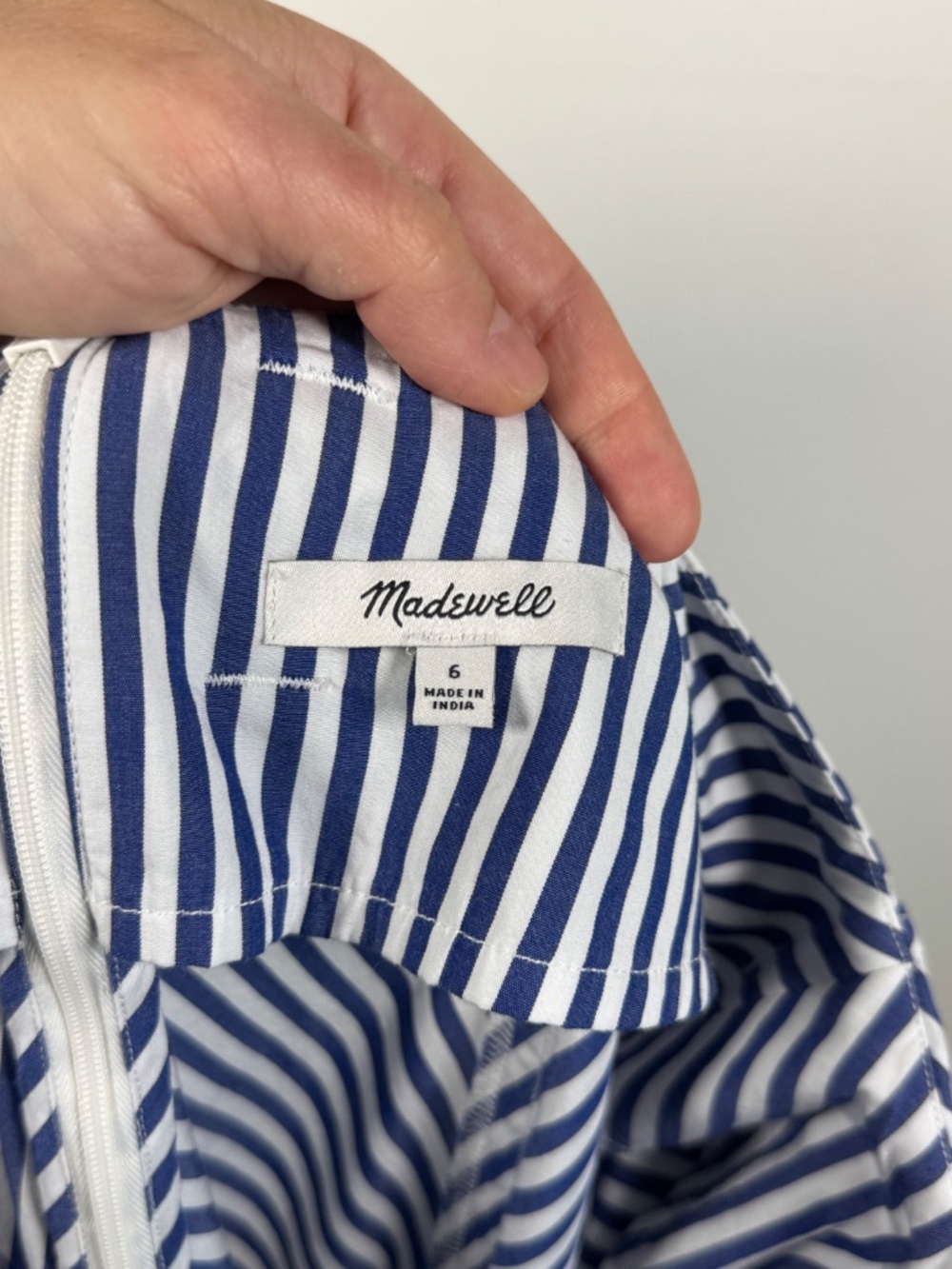 Madewell 100% Cotton Poplin Flared Midi Skirt - Blue White Stripe | Size 6 - Picture 7 of 8